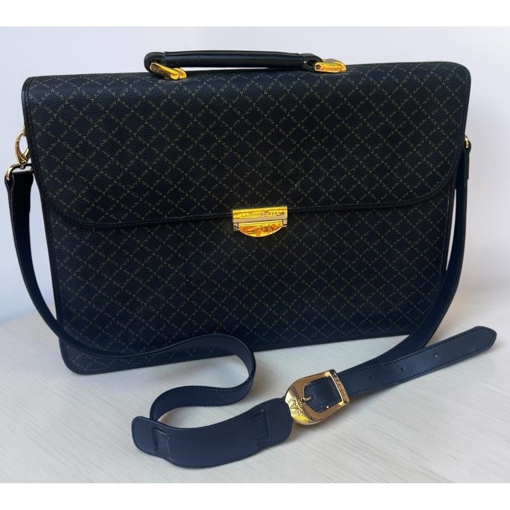 Vintage La Tour Eiffel Paris Black Monogram Briefcase Messenger Shoulder Bag 16"